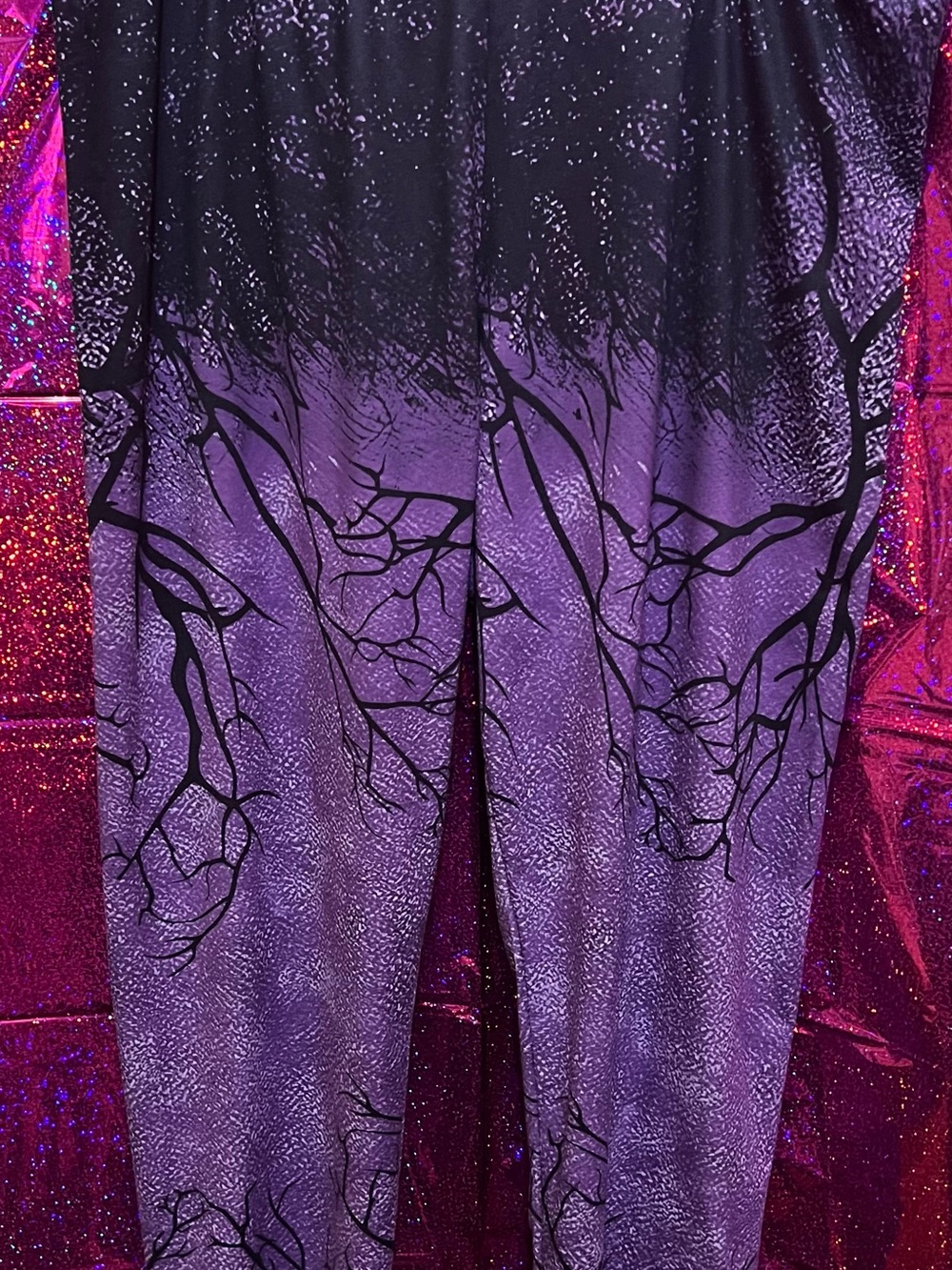 Source Unknown Purple and Black Tree-Branch Leggings